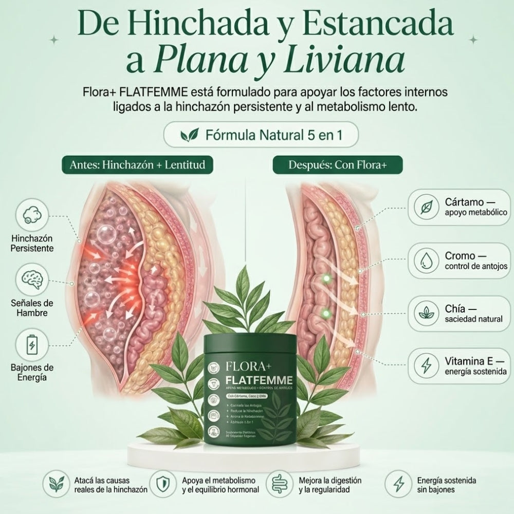 FlatFemme+ Metabolismo Activo | Combate la hinchazón & Recupera tu vientre plano.